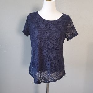 Leo&Nicole navy crochet floral lace